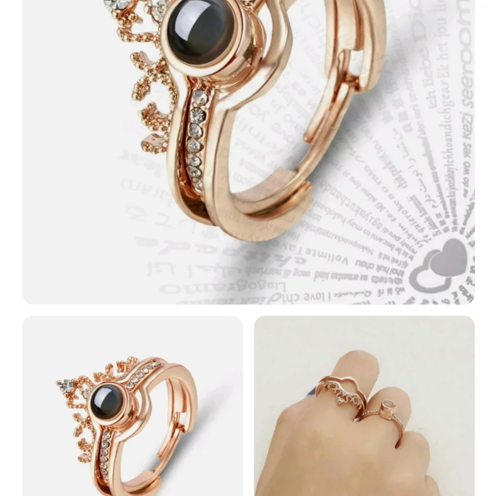 New 2 in 1 I Love You 100 Languages Crown Light Projection Knuckle Ring._2
